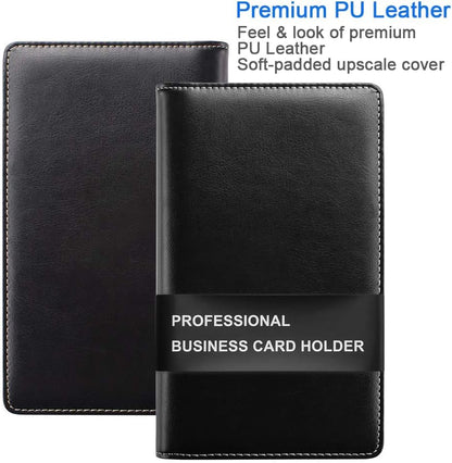 Sooez Leather Professional Business Card Book Holder Organizer, 240 Capacity Credit Card Booklet, PU Name Cards Holder Storage File for Men Women, 7.7 x 4.5 Inch, Black