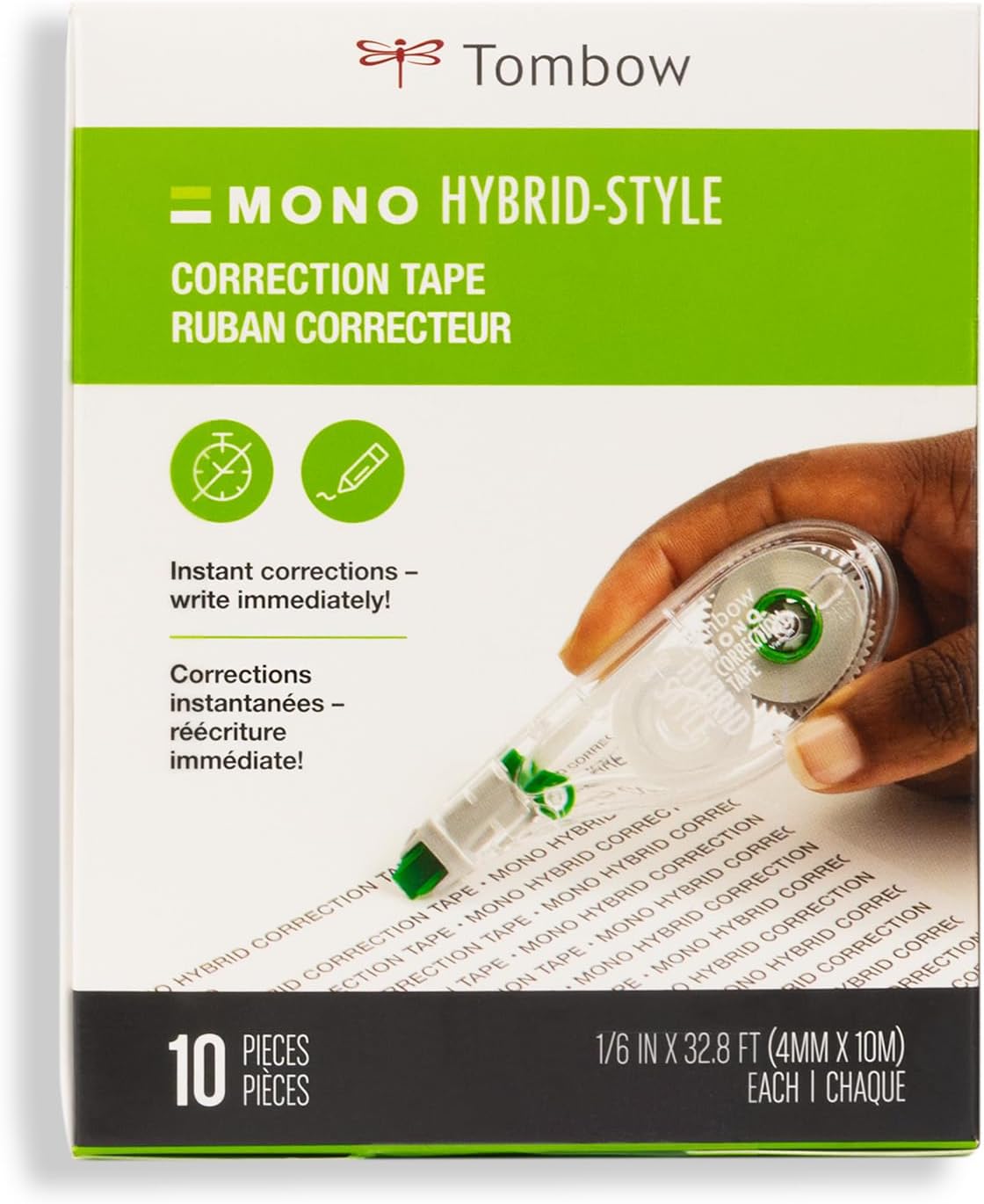 Tombow 68721 MONO Hybrid Correction Tape, 10-Pack. Easy To Use Applicator for Instant Corrections