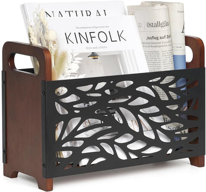 QILICHZ Magazine Holder,Wood Magazine Rack,Rustic Magazine File Holder,Magazine Storage Basket,Magazine Rack Floor,Farmhouse Magazine Organizer for Magazines,Books,Newspapers