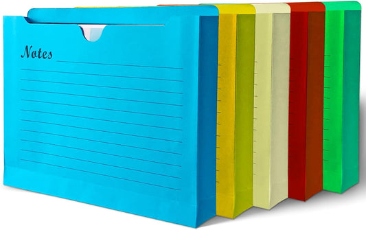 Binditek 25 Pack Notes File Jacket, 2 Inch Expansion Pockets, Letter Size Manila File Folder, 5 Assorted Colors (Yellow, Orange, Green, red, and Blue), School Office Supplies