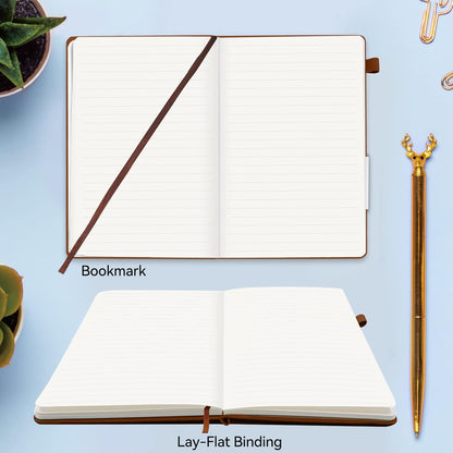 Lined Journal Notebook, 200 Pages, Leather Hardcover Notebooks, A5 College Ruled Thick Classic with Pen Loop Notebook Journals for Writing, for Women Men Office School, 5.75'' X 8.38'', Brown