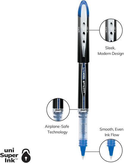 uniball Vision Elite Rollerball Pen, Micro Point (0.5mm), Blue Ink, 6 Pens
