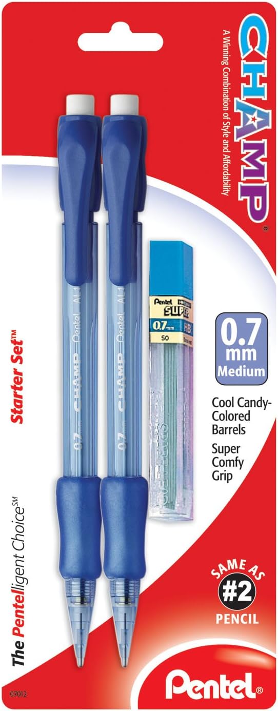Champ Pentel Mechanical Pencil, 0.7 mm, Blue Barrel, Box of 12 (AL17C)