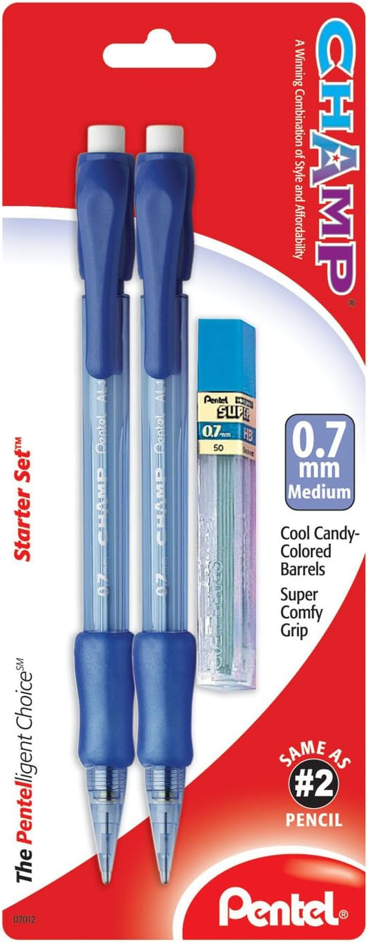 Champ Pentel Mechanical Pencil, 0.7 mm, Blue Barrel, Box of 12 (AL17C)