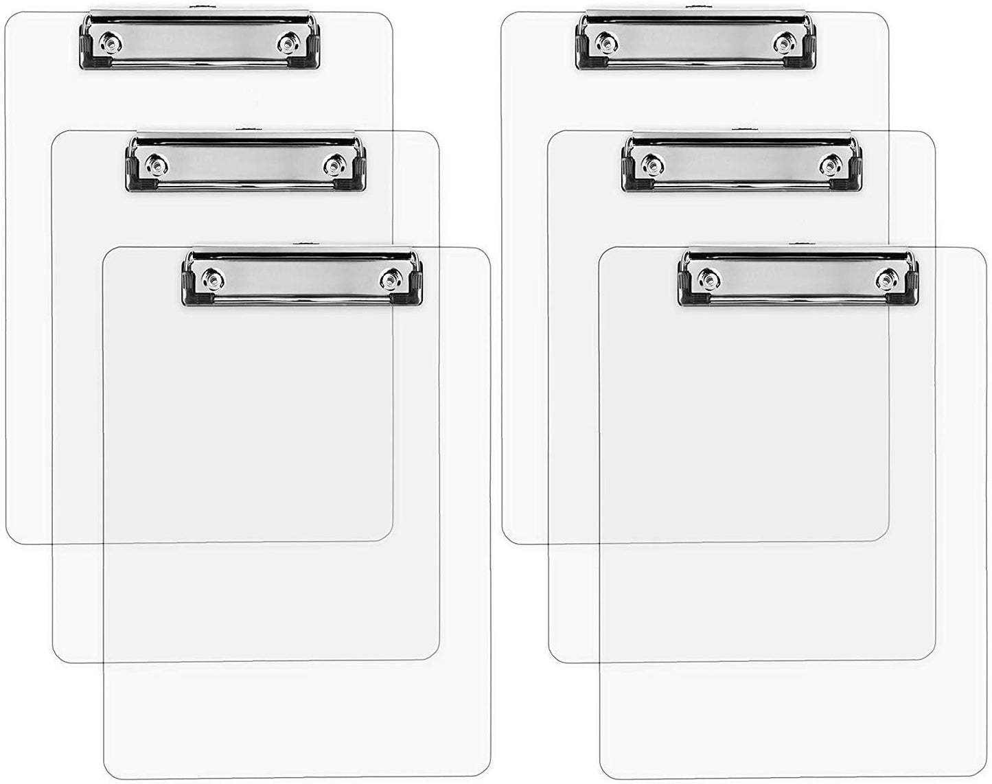 Plastic Clipboards (Set of 6) Transparent Clipboard (Clear) Strong 12.5 x 9 Inch | Holds 100 Sheets! Acrylic Clipboards with Low Profile Clip | Bulk Back to School Supplies for Teachers