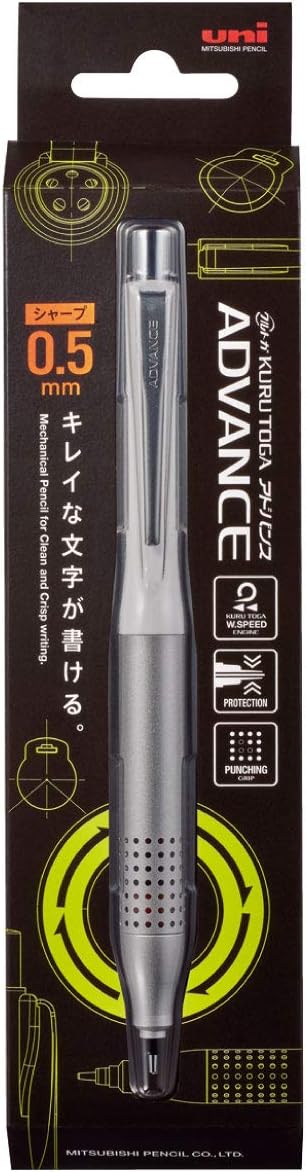Uni Kurutoga Advance Upgrade Model 0.5mm Mechanical Pencil, Gun Metallic Body (M510301P.43), Black