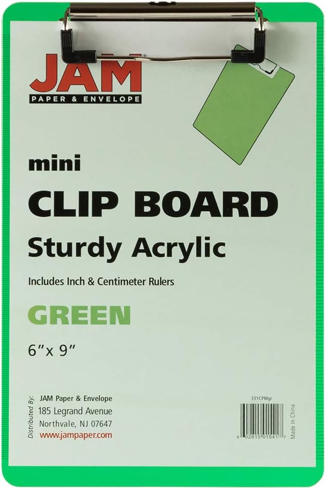 JAM PAPER Small Plastic Memo Clipboards with Low Profile Metal Clip - Mini (6 x 9) - Blue - Clip Board Sold Individually