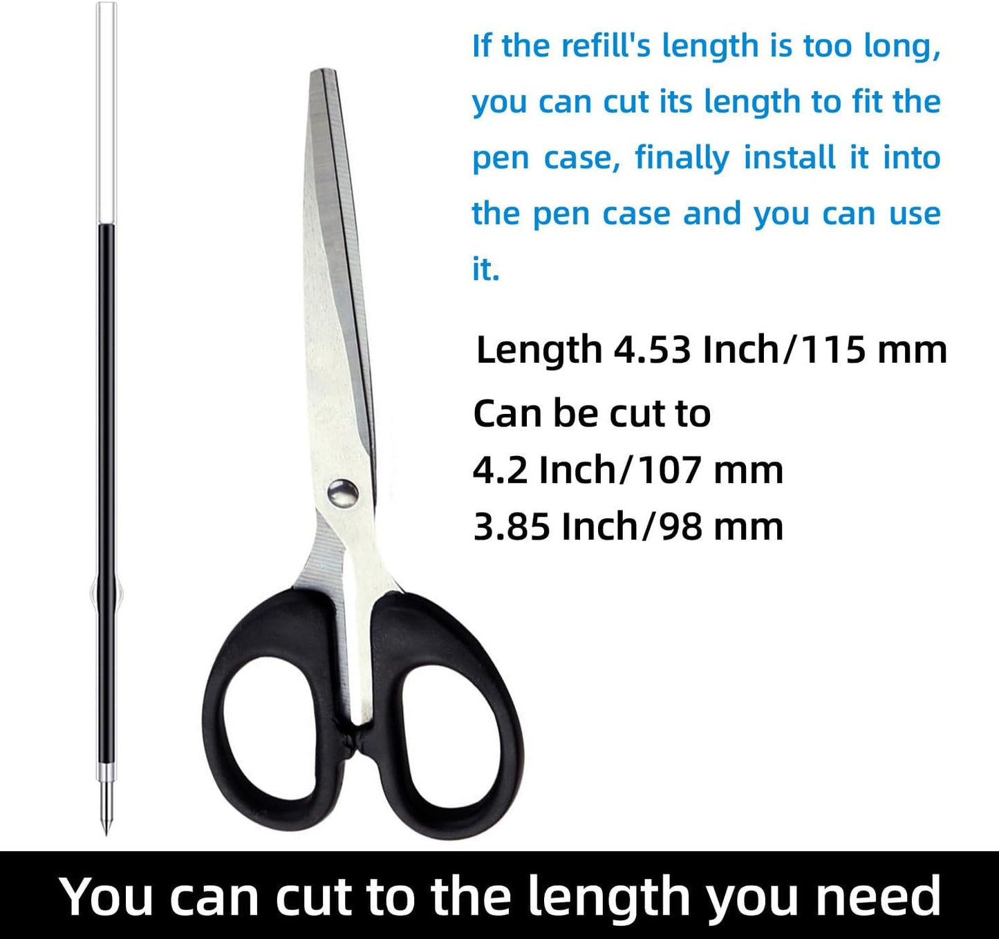 4.53 Inch Retractable Ballpoint Pen Refills, 1 mm Medium Tip Ink Pen Refills for Click Pens (Length 4.53 Inch/115 mm, Can be Cut to 4.2 Inch/107 mm or 3.85 Inch/98 mm) (Black, 35 Pcs)