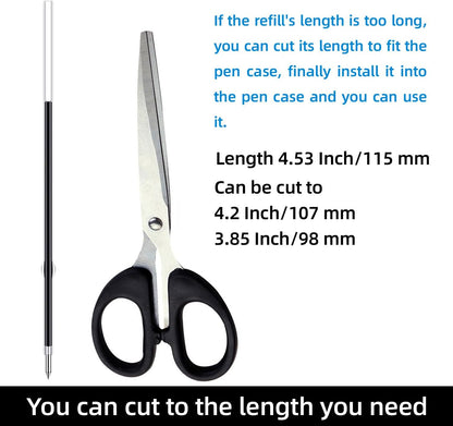 4.53 Inch Retractable Ballpoint Pen Refills, 1 mm Medium Tip Ink Pen Refills for Click Pens (Length 4.53 Inch/115 mm, Can be Cut to 4.2 Inch/107 mm or 3.85 Inch/98 mm) (Black, 15 Pcs)