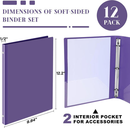 Fulmoon 12 Pcs Economy View 3 Ring Plastic Binder 12.2 x 9.8 Inch Plastic Round Ring Binders with Pockets Notebinder for Meetings for Home, Office, School(White, 1/2 Inch)
