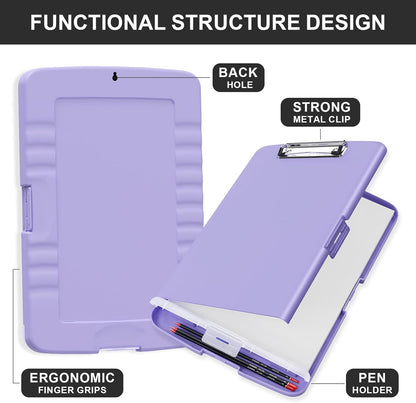 Plastic Clipboard with Storage, 8.5 x 11 Storage Organization Box Side-Opening, Heavy Duty Clip Board with Pen Holder and Paper Folder for Nurses, Teachers, Office & School Supply, Orange