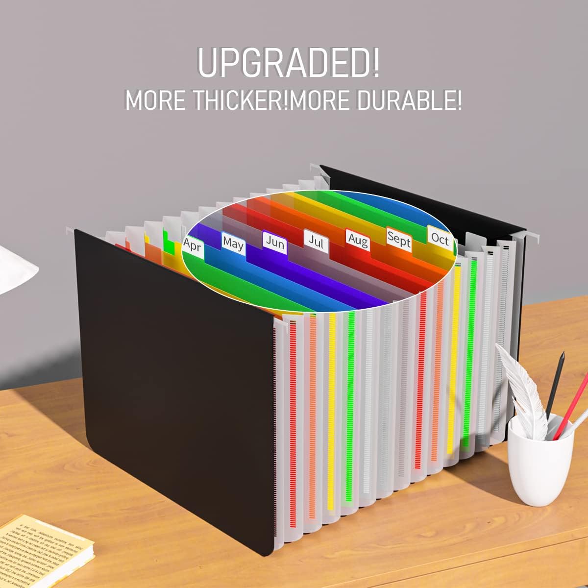 TOPCJ Plastic Expanding Hanging File Folders,12 Expandable Pockets,Multi Color Tabs,Hanging Folders for Filing Cabinet Letter Size,Office Supplies Manilla File Folders 8.5 X 11,Blue