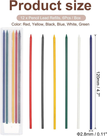 PATIKIL 12Pcs 2.8mm Carpenter Pencil Lead Refills, Solid Dry Pencil Refills Break Resistant Lead Refill for Mechanical Carpenter Construction Pencils Art Drafting, Multicolor