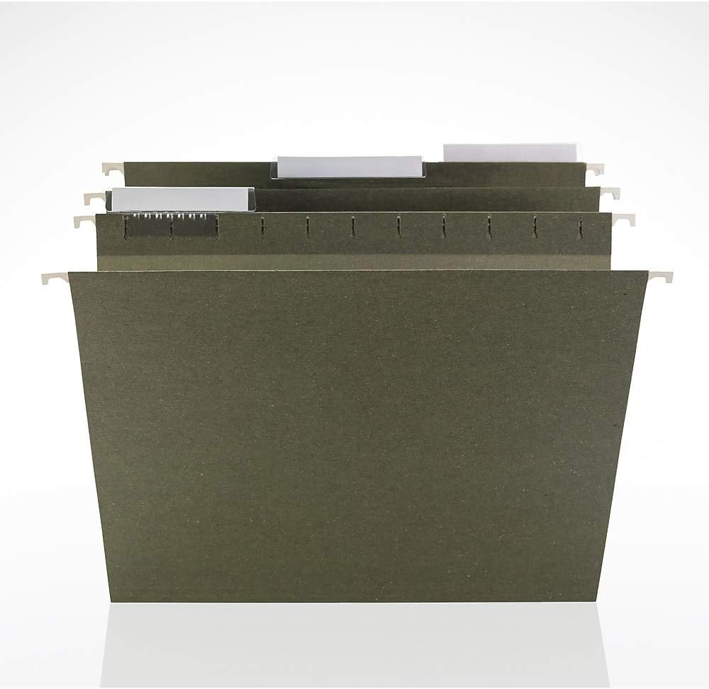 Staples Hanging File Folders, Letter Size, 1/5‑Cut Tabs, Standard Green, Includes Tabs & Paper Inserts – 25/Pack