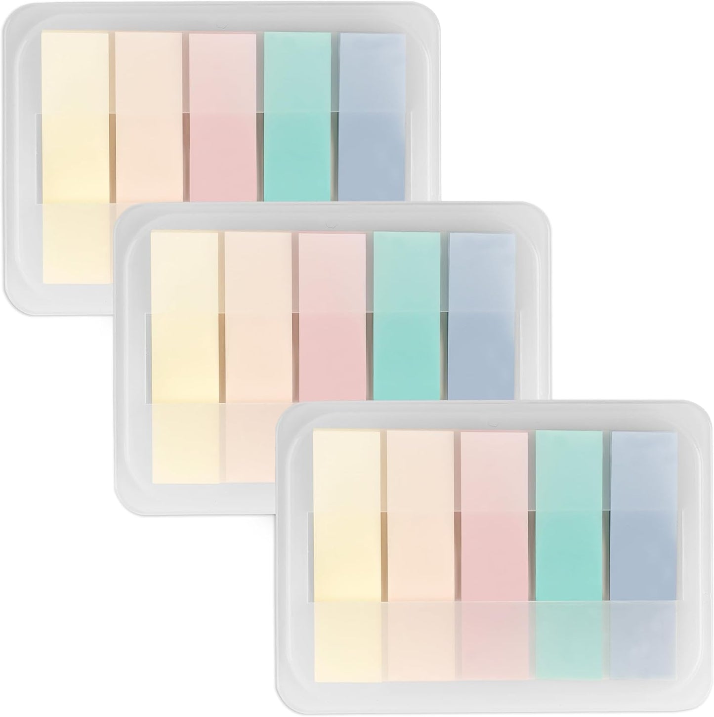 Essex Wares - 300 Pieces - Transparent Sticky Notes Tabs with Case - 5 Light Pastel Colors - 3 Cases - 1.8" x 0.4" - 60 Pieces - Pop Up Index Tabs - Book Flags for Annotating - Book Sticky Tabs
