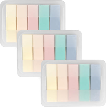 Essex Wares - 300 Pieces - Transparent Sticky Notes Tabs with Case - 5 Light Pastel Colors - 3 Cases - 1.8" x 0.4" - 60 Pieces - Pop Up Index Tabs - Book Flags for Annotating - Book Sticky Tabs