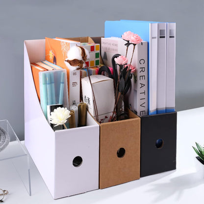 Limitliho 2 Pack White Magazine Holde, Vertical Book Bins for Classroom and Library Use, 10.6'' ×10.2'' ×3.5'' Inch Vertical File Folder Box