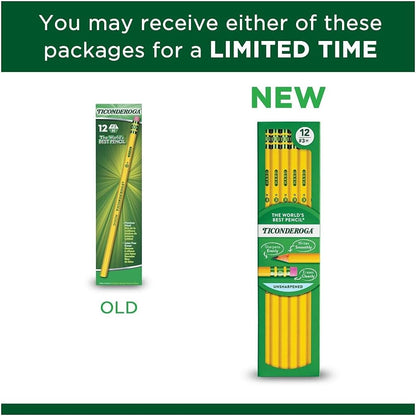 Ticonderoga Wood-Cased Pencils, Pre-Sharpened, 2 HB Soft, Yellow, 12 Count