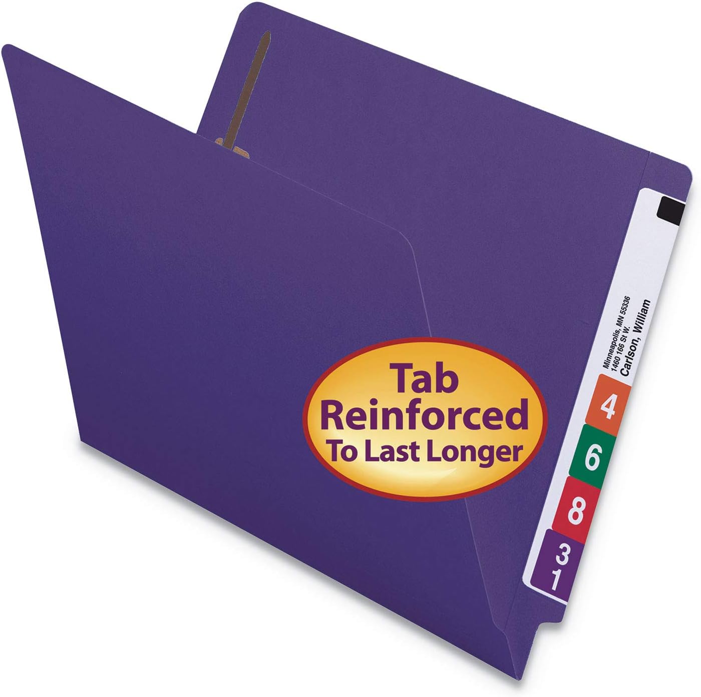Smead Heavyweight End Tab Fastener File Folder, Shelf-Master® Reinforced Straight-Cut Tab, 2 Fasteners, Letter Size, Manila, 50 per Box (34215)