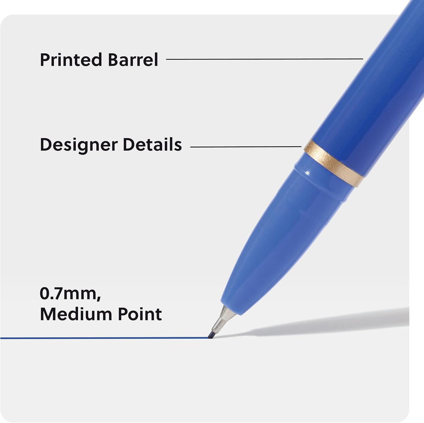 U Brands Catalina Felt Tip Pens, Set of 6 Black Ink Pens, Soft Touch Jewel Tones, Gold Details, Medium (0.7 mm) Point