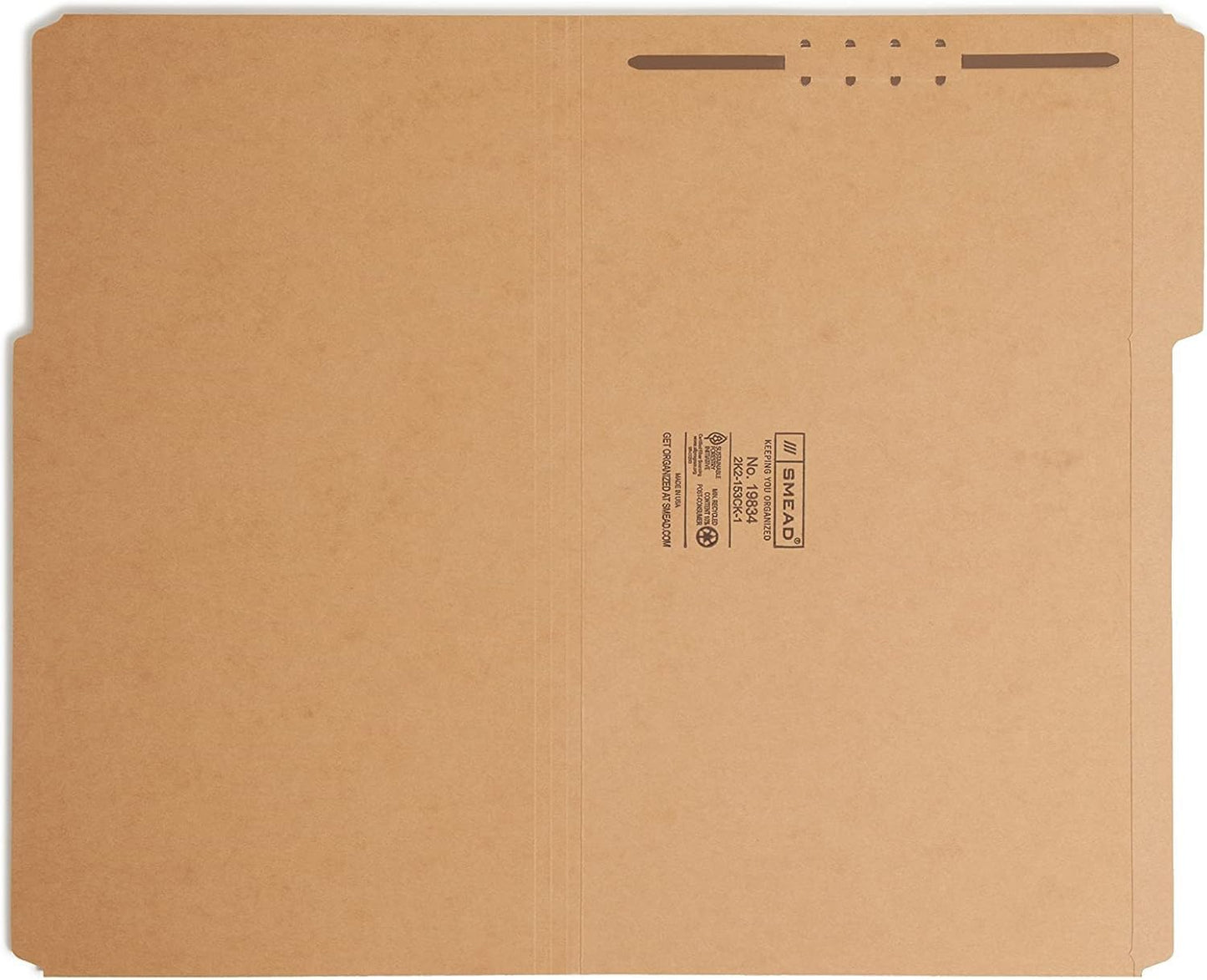Smead Fastener File Folder, 2 Fasteners, Reinforced 2/5-Cut Tab Right of Center Position, Guide Height, Legal Size, Kraft, 50 per Box (19880)