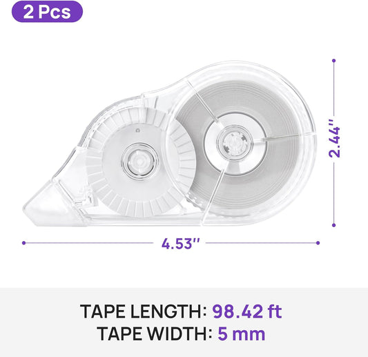 2 Pcs Correction Tape, 98.43 Ft White Wrong Out Tear-Resistant Bulk, Instant Corrections Easy To Use Applicator for School, Office, Note Taking, Journal (Tape Width 0.2 in，Clear)