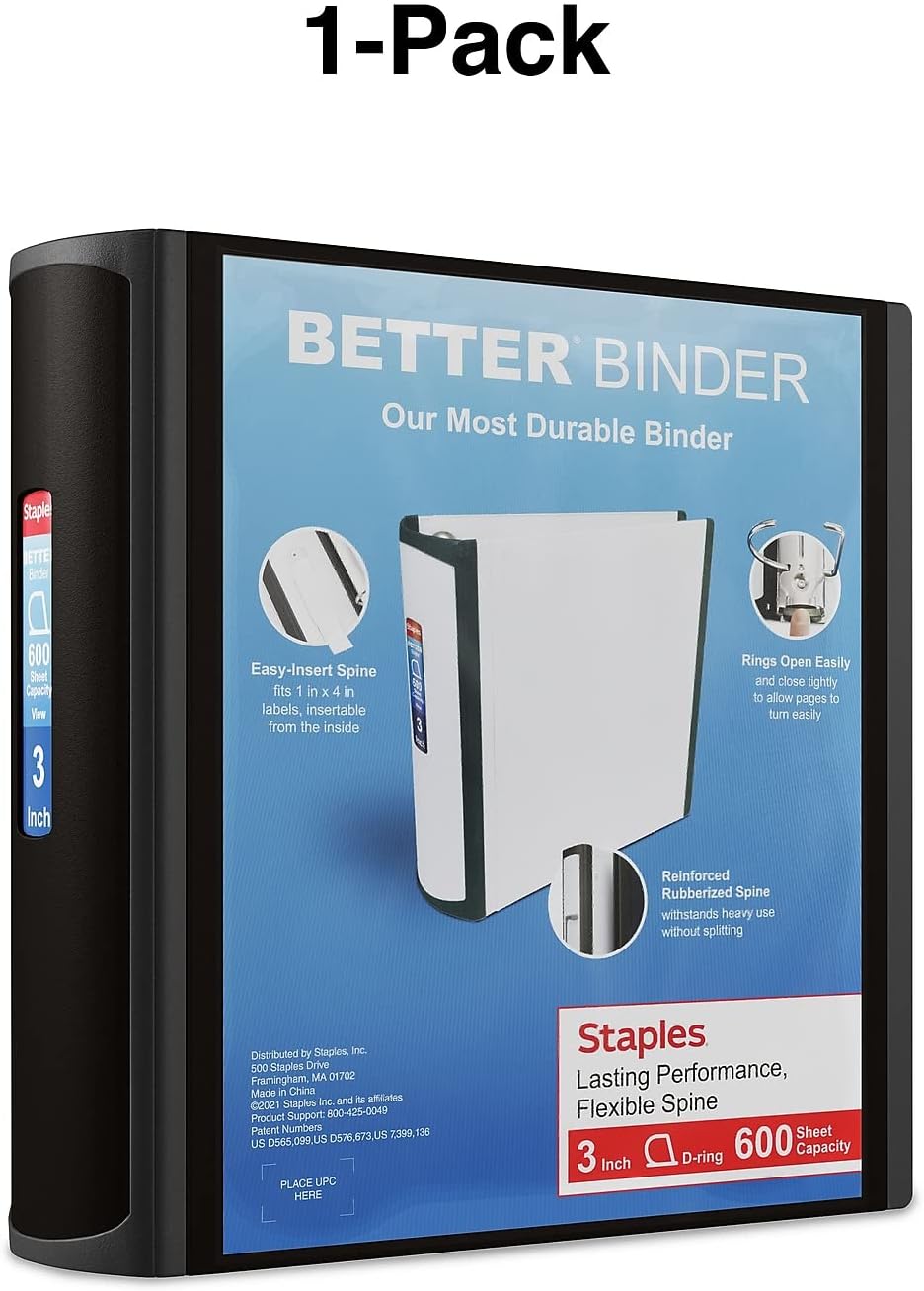 Staples Better Binder 2-Inch D-Ring View Binder, Reinforced Spine, Holds Up to 540 Sheets, Teal, for Office & School