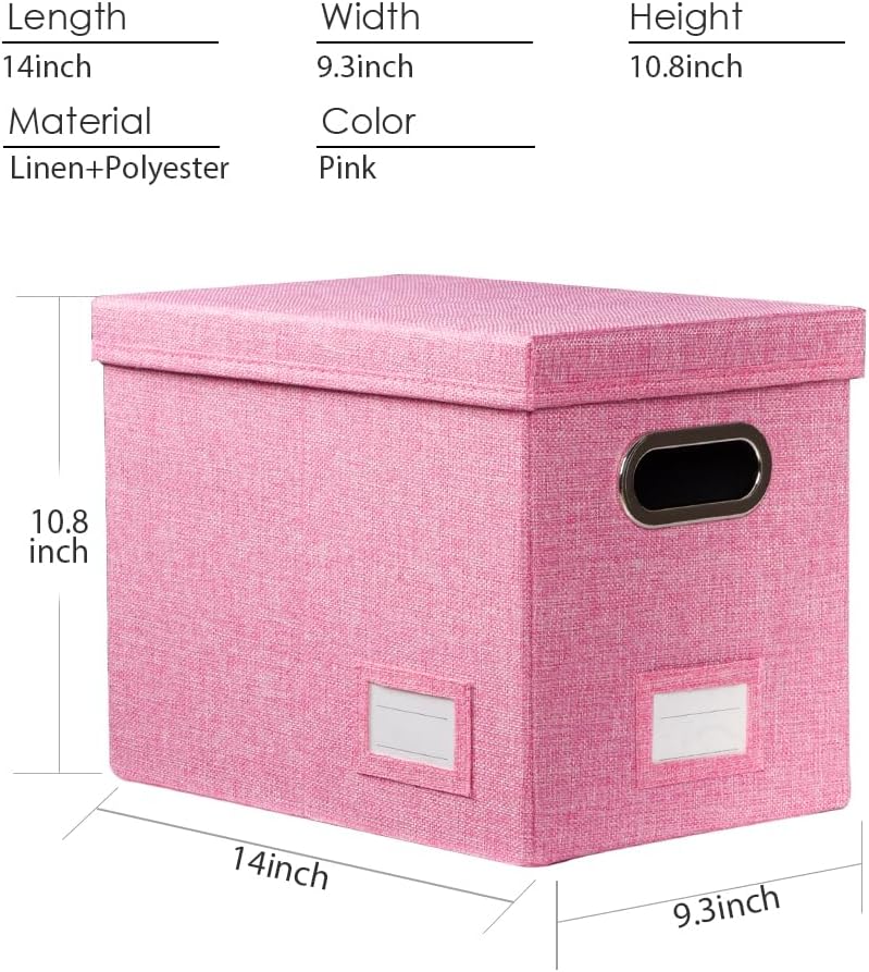 PRANDOM File Organizer Box - Collapsible Decorative Linen Filing Storage with Lids for Letter Size - Grey (14x9.3x10.8 inch)
