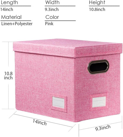 PRANDOM File Organizer Box - Collapsible Decorative Linen Filing Storage with Lids for Letter Size - Grey (14x9.3x10.8 inch)