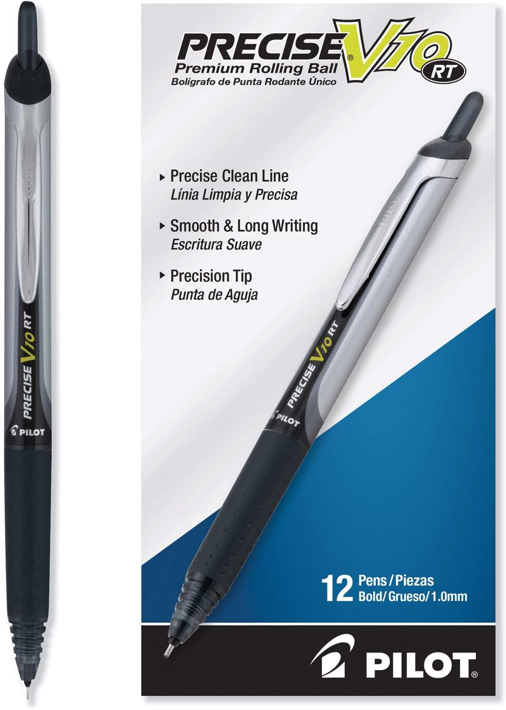 PILOT Precise V10 RT Refillable & Retractable Rolling Ball Pens, Bold Point, Black Ink, 12-Pack (13450)