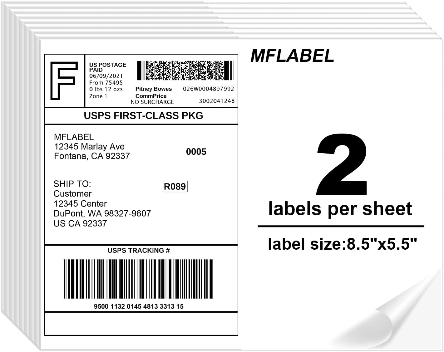 MFLABEL Half Sheet Shipping Labels - 200 Self Adhesive Sticker Sheets for Laser & Inkjet Printers, Waterproof & Smudge-Free, with 12 Free Fragile Labels for Packaging, Shipping and Crafting - Colors B
