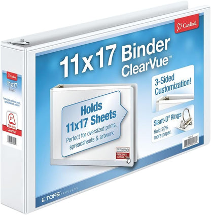 Cardinal 11-Inch x 17-Inch ClearVue Slant-D Ring Binder, 2-Inch, White (22132)