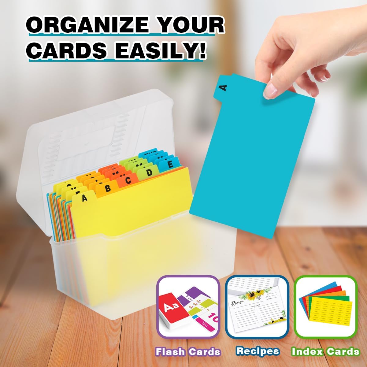 H4D Index Card Holder 3x5 Inches with 25 Plastic Dividers, Black