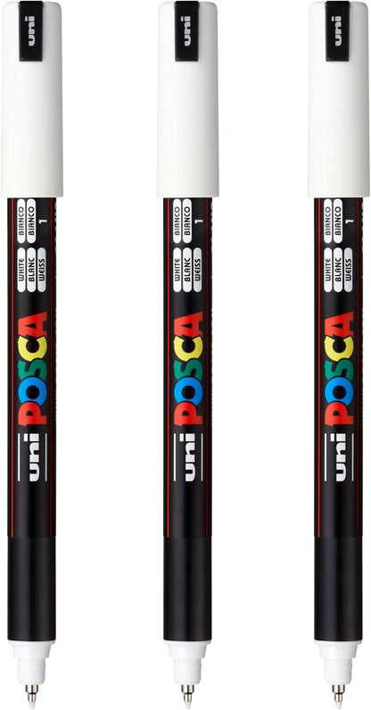 posca PC-1MR Water-Based Paint Markers, Extra Fine Tip (0.7mm), White, 3 Count