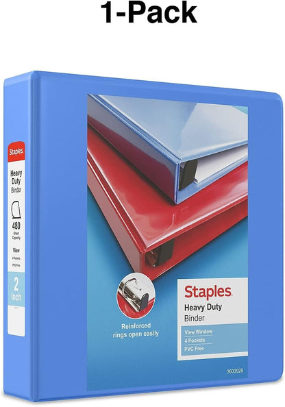 Staples Heavy-Duty 2-Inch D-Ring View Binder, Reinforced Spine, Holds Up to 450 Sheets, Gray, for Office & School
