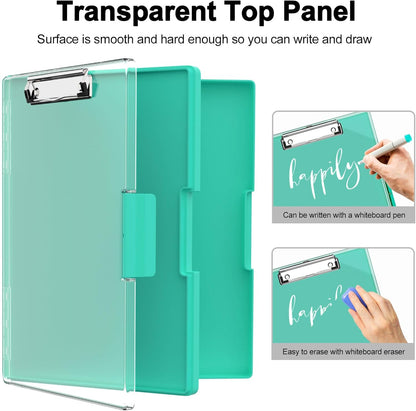 Piasoenc Clipboard with Storage, 8.5 x 11 Clip Boards with 2 Storage Case and A4 Paper Folder, Clear Dry Erase Top Panel, Heavy Duty Plastic, Folio & Side Opening, for Nurses, Teachers, Lawers,Black