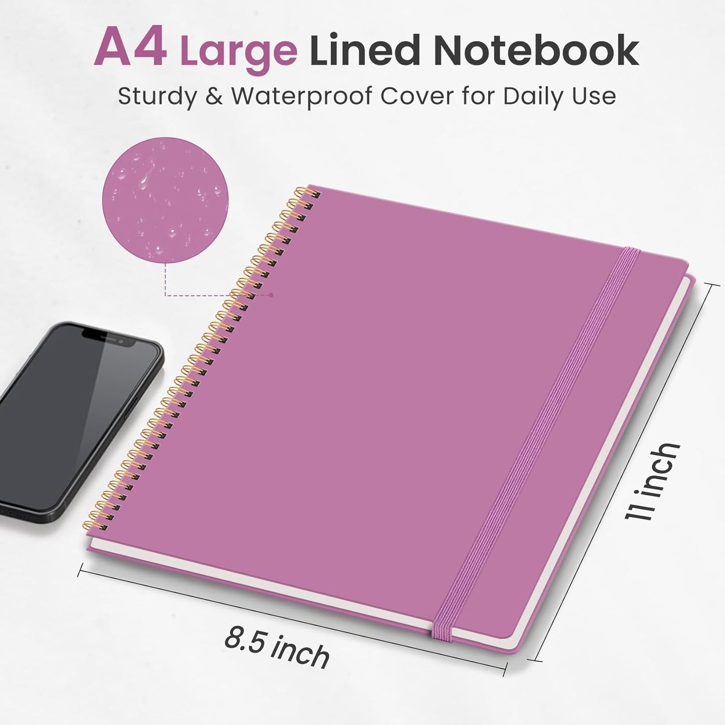 Taja Spiral Lined Notebook, 8.5"x11" Notebooks for Work, Large A4 Journal for Women & Men, College Ruled Journaling Notebook for Writing, Plastic Cover Spiral Journal, Green
