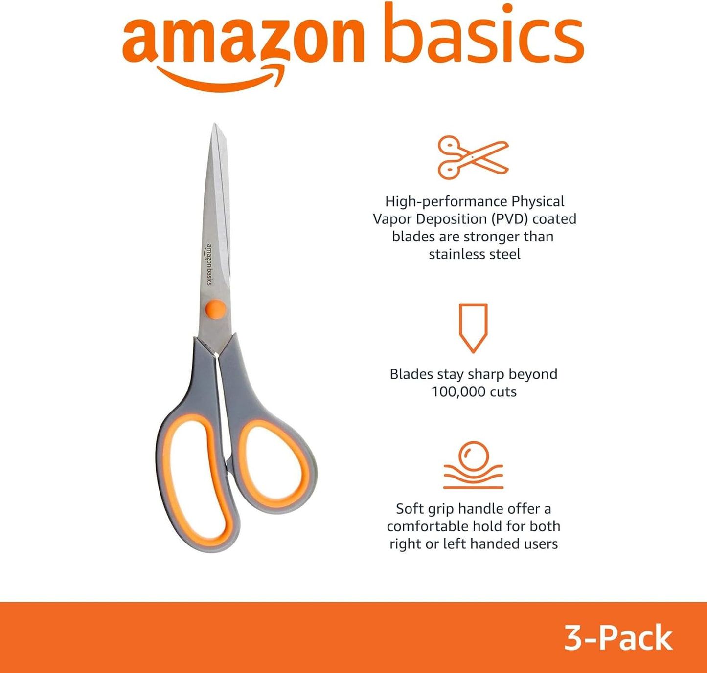 Amazon Basics Multipurpose Stainless Steel Scissors for Office, Crafts, Paper Cutting, Fabric Cutting, Right/Left Handed, Comfort Grip, PVD Coated, 2-Pack, Green and Grey