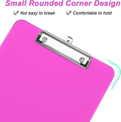 Rimilak Plastic Clipboards with Low Profile Metal Clip, Translucent Board, 12.5 x 9 In Letter Size, Office Supply, Back to School, Pink