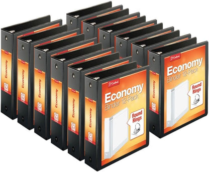 Cardinal Economy 3-Ring Binders, 3", Round Rings, Holds 625 Sheets, ClearVue Presentation View, Non-Stick, White, Carton of 12 (90651)