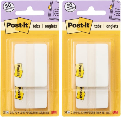 Post-it Sticky Tabs, 2 in. x 1.5 in., 2 Pads of Book Tabs for Bookmarking, Annotating, Reading, and Reminders, White (50 Total Count)