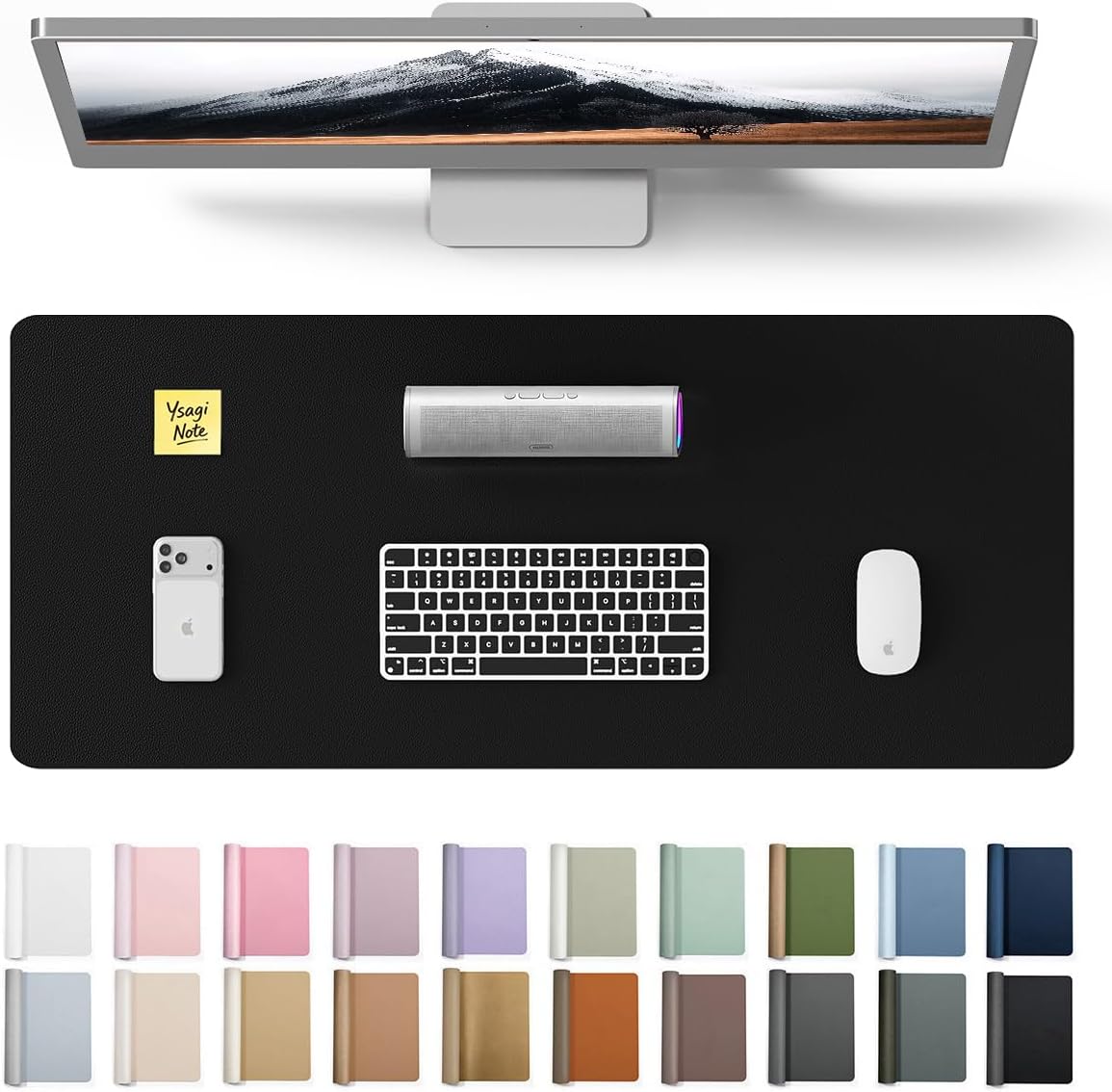 YSAGi Leather Office Desk Pad Protector, Large Mouse Pad, Non-Slip, PU Leather, Laptop Desk Blotter, Waterproof Writing Pad for Office and Home, Black, 23.6" x 13.8" - Colors B