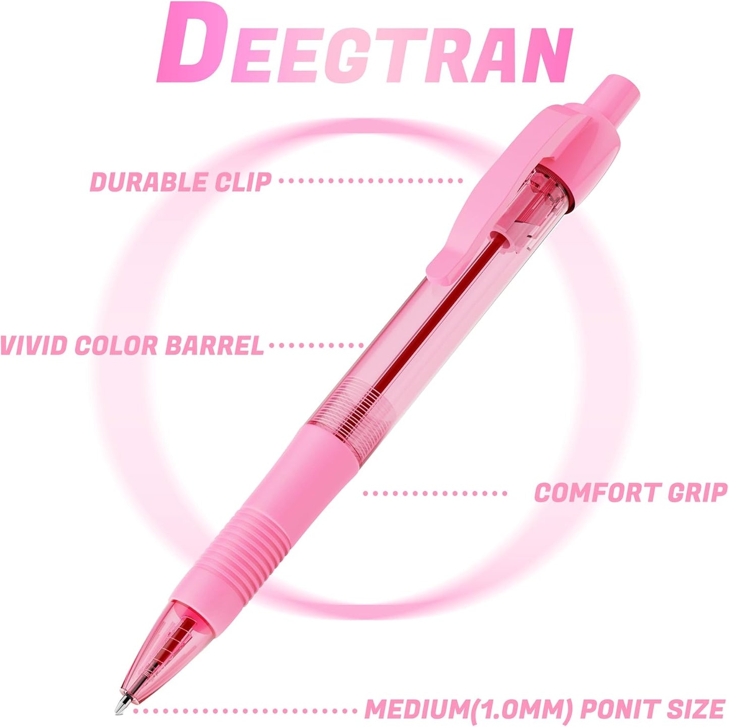 deegtran Pens Bulk, 30 Pack No Bleed Black Ink Click Pens with Soft Grip, Wholesale Retractable Ballpoint Pens for Office School, Medium Point Smooth 1.0MM