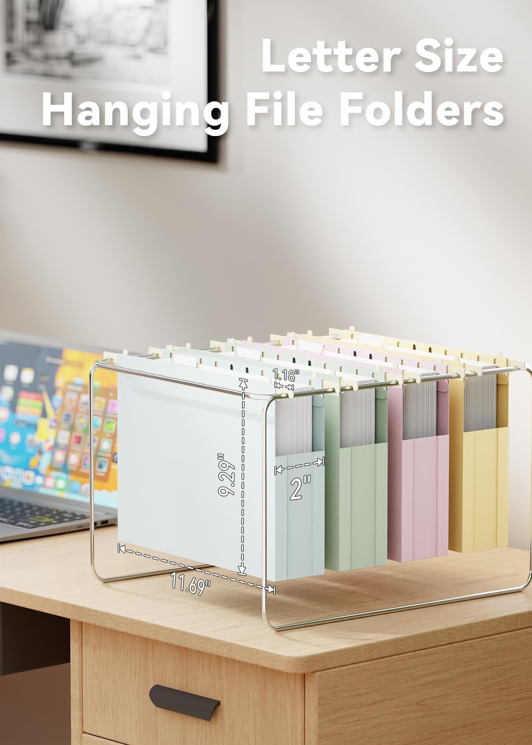 Ansook Extra Capacity Hanging File Folders Letter Size,Heavy Duty 4" Expandanle Pastel Hang Folders,6 Pack Plastic File Cabniet Folder Hanging with Tabs,Hanging File Frame Organizer