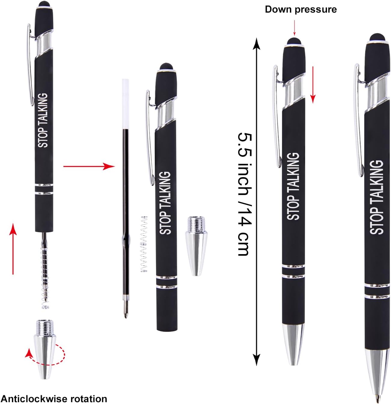 Actsun Funny Pens - 12 Pack Fine Point Smooth Writing Pens with Inspirational Tips, Black Ink, Touch Stylus Screens, Motivational Gift for Office & Desk Accessories
