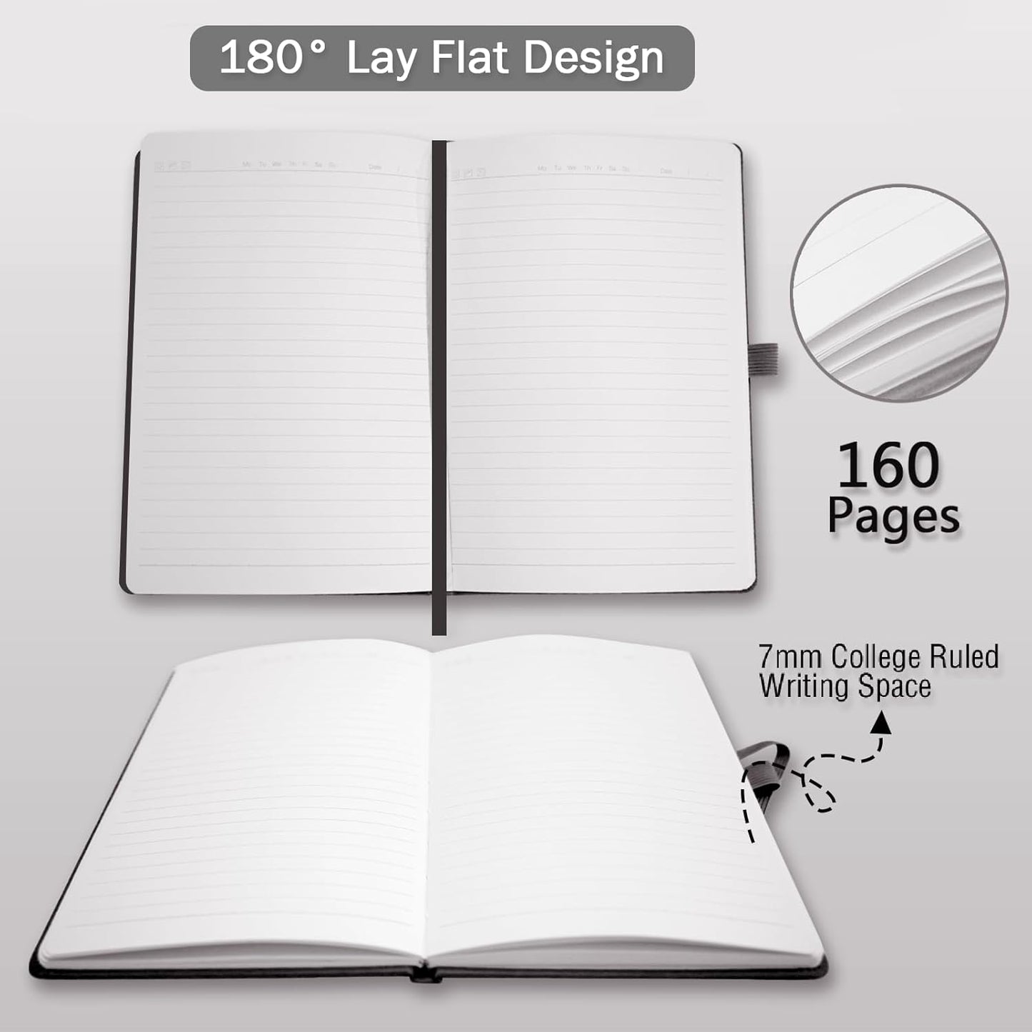 Heture Hardcover Notebooks, A5 Lined Journals Notebook for Writing 160 Pages, 8.2 x 5.5 inch, Classic Ruled Notebooks for College/Work/Travel (Lined-3 Pack, Black)