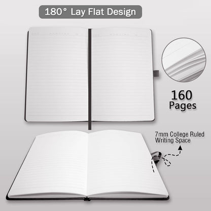 Heture Hardcover Notebooks, A5 Lined Journals Notebook for Writing 160 Pages, 8.2 x 5.5 inch, Classic Ruled Notebooks for College/Work/Travel (Lined-3 Pack, Black)