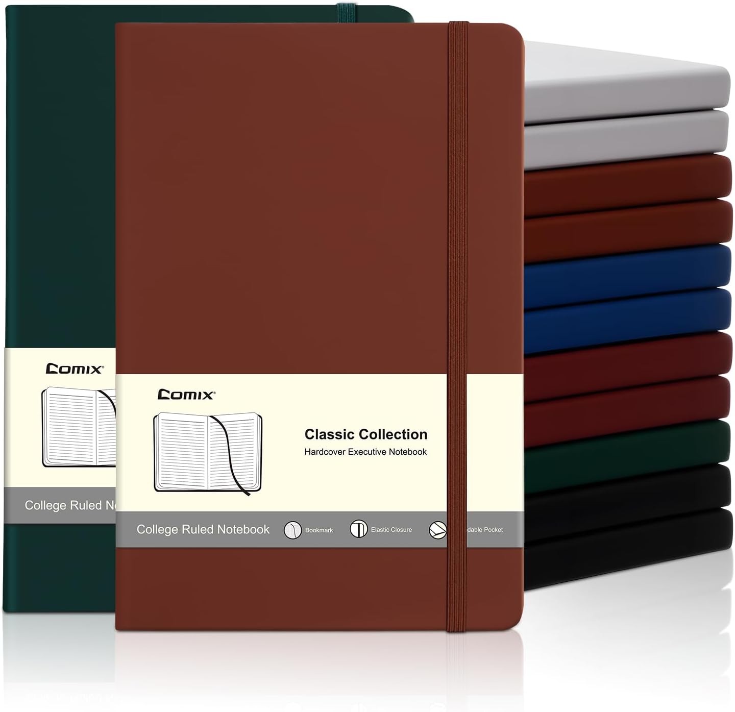 COMIX 12 Pack Lined Journal Notebooks, 240 Pages, Medium 5.5" x 8.3", Hardcover, Journaling Notebook for Work, Business Notebooks for School & Office, Journals for Women, Men
