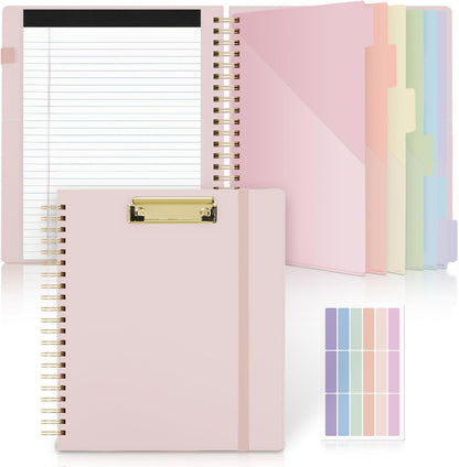 SKYDUE Clipboard Folder with Storage, 6 Dividers with 12 Pockets for Letter Size, Storage Clipboard Folio with Refillable Notepad, Spiral Clipboards Padfolio for Teacher Worker Nurse