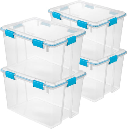 Sterilite 4-Pack Gasket Box, Weather-Resistant Storage Bins with Latching Lids, 32 Quart - Heavy-Duty Organizing Containers for Closet, Bathroom, and Office